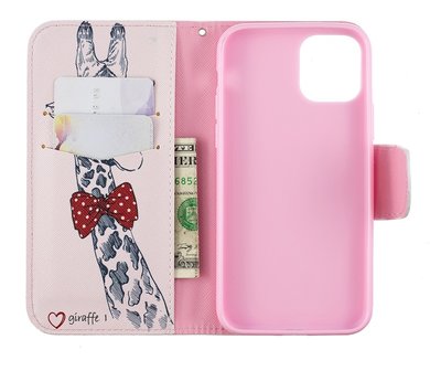 iPhone 11 Pro hoesje, 3-in-1 bookcase met print, giraffe