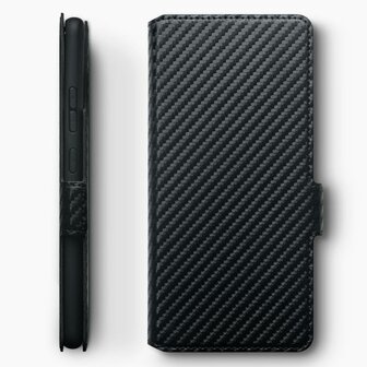 Huawei P40 Pro hoesje, MobyDefend slim-fit carbonlook bookcase, Zwart