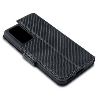 Huawei P40 hoesje, MobyDefend slim-fit carbonlook bookcase, Zwart