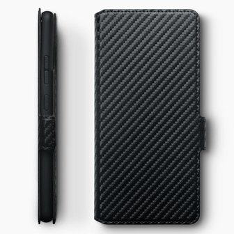 Samsung Galaxy A31 hoesje, MobyDefend slim-fit carbonlook bookcase, Zwart