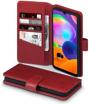 Samsung Galaxy A31 hoesje, MobyDefend luxe echt leren wallet bookcase, Rood