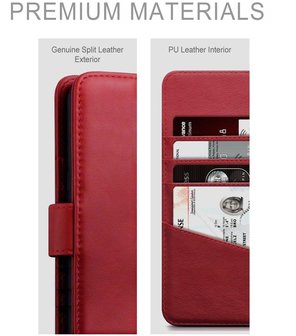 Samsung Galaxy A31 hoesje, MobyDefend luxe echt leren wallet bookcase, Rood
