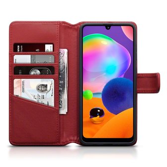 Samsung Galaxy A31 hoesje, MobyDefend luxe echt leren wallet bookcase, Rood