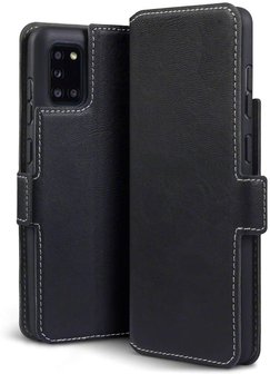 Samsung Galaxy A31 hoesje, MobyDefend slim-fit extra dunne bookcase, Zwart