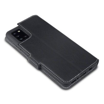 Samsung Galaxy A31 hoesje, MobyDefend slim-fit extra dunne bookcase, Zwart