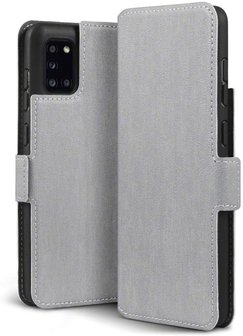 Samsung Galaxy A31 hoesje, MobyDefend slim-fit extra dunne bookcase, Grijs