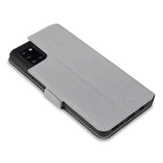 Samsung Galaxy A31 hoesje, MobyDefend slim-fit extra dunne bookcase, Grijs