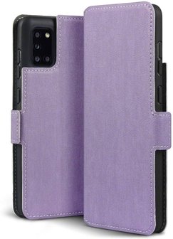 Samsung Galaxy A31 hoesje, MobyDefend slim-fit extra dunne bookcase, Paars