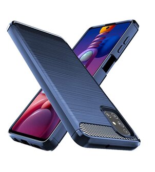 Samsung Galaxy M51 hoesje, Gel case geborsteld metaal en carbonlook, Navy blauw