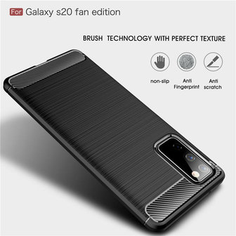 Samsung Galaxy S20 FE hoesje, Gel case geborsteld metaal en carbonlook, Zwart