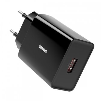 Baseus Mini Wall charger, Oplader met 1 USB-poort, Quick Charge 3.0, Zwart