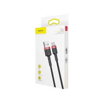 Baseus USB-C naar USB-A kabel, 2 Meter, Zwart-Rood