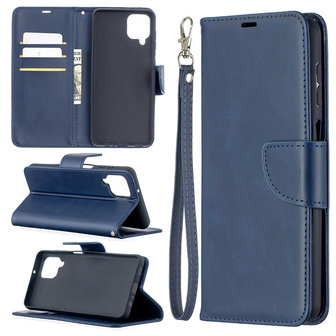 Maaltijd Mooie vrouw Lift Samsung Galaxy A12 / M12 hoesje, Wallet bookcase, Blauw
