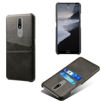 Nokia 2.4 hoesje, MobyDefend Lederen Backcover Met Vakjes Voor Pasjes, Zwart
