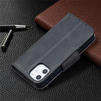 Apple iPhone 12 Mini hoesje, MobyDefend Wallet Book Case Met Koord, Zwart