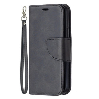 Apple iPhone 12 Mini hoesje, MobyDefend Wallet Book Case Met Koord, Zwart