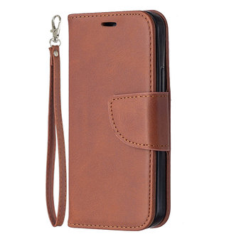 Apple iPhone 12 Mini hoesje, MobyDefend Wallet Book Case Met Koord, Bruin