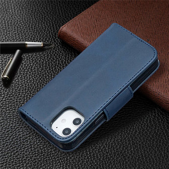 Apple iPhone 12 Mini hoesje, MobyDefend Wallet Book Case Met Koord, Blauw
