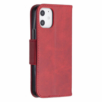 Apple iPhone 12 Mini hoesje, MobyDefend Wallet Book Case Met Koord, Rood