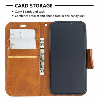 Apple iPhone 12 Mini hoesje, MobyDefend Wallet Book Case Met Koord, Lichtbruin