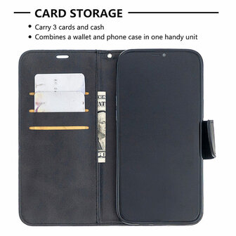 Apple iPhone 12 Pro Max hoesje, MobyDefend Wallet Book Case Met Koord, Zwart