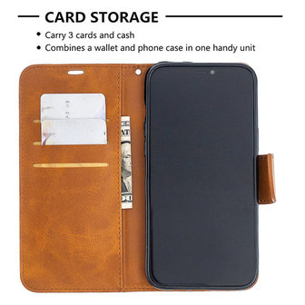 Apple iPhone 12 Pro Max hoesje, MobyDefend Wallet Book Case Met Koord, Lichtbruin