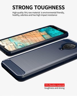 Nokia G10 / Nokia G20 Hoesje, MobyDefend TPU Gelcase, Geborsteld Metaal + Carbonlook, Navy Blauw