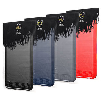 iPhone 13 Hoesje, MobyDefend TPU Gelcase, Geborsteld Metaal + Carbonlook, Navy Blauw