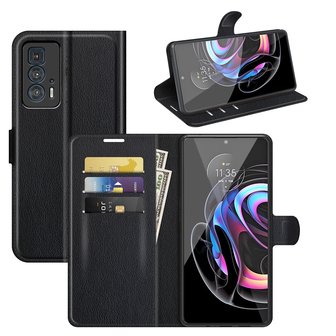 Motorola Edge 20 Pro Hoesje, MobyDefend Kunstleren Wallet Book Case, Zwart