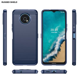 Nokia G50 Hoesje, MobyDefend TPU Gelcase, Geborsteld Metaal + Carbonlook, Navy Blauw