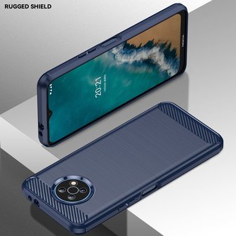 Nokia G50 Hoesje, MobyDefend TPU Gelcase, Geborsteld Metaal + Carbonlook, Navy Blauw