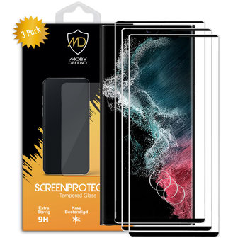 3-Pack Samsung Galaxy S22 Ultra Screenprotectors, MobyDefend Gehard Glas Screensavers, Zwarte Randen