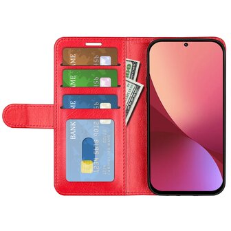 Xiaomi 12 / 12X Hoesje, MobyDefend Wallet Book Case (Sluiting Achterkant), Rood