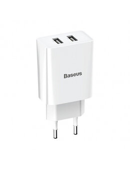 Baseus oplader - Snellader met 2 USB poorten - 2.1A - Wit