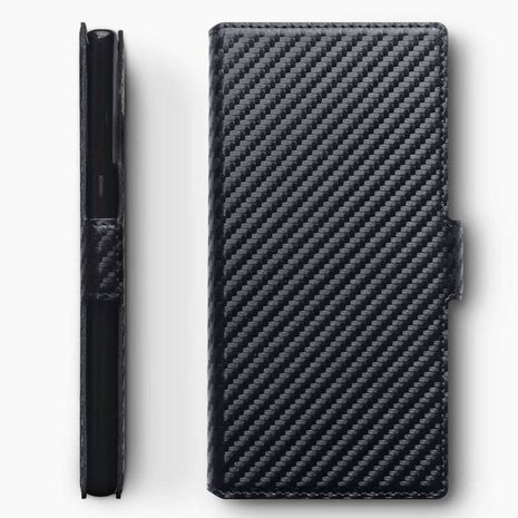 Samsung Galaxy Note 10 hoesje, MobyDefend slim-fit carbonlook bookcase, Zwart