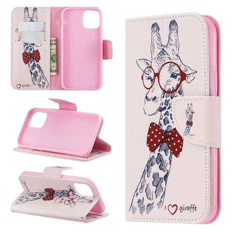 iPhone 11 Pro hoesje, 3-in-1 bookcase met print, giraffe