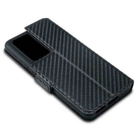 Huawei P40 Pro hoesje, MobyDefend slim-fit carbonlook bookcase, Zwart