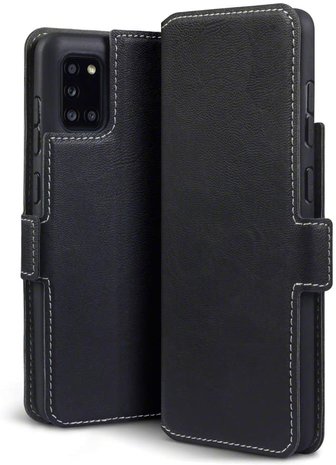 Samsung Galaxy A31 hoesje, MobyDefend slim-fit extra dunne bookcase, Zwart