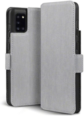 Samsung Galaxy A31 hoesje, MobyDefend slim-fit extra dunne bookcase, Grijs