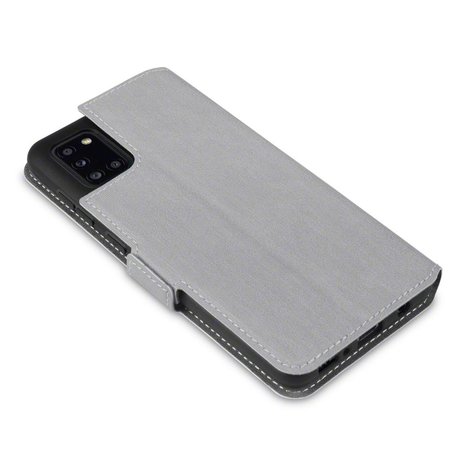 Samsung Galaxy A31 hoesje, MobyDefend slim-fit extra dunne bookcase, Grijs