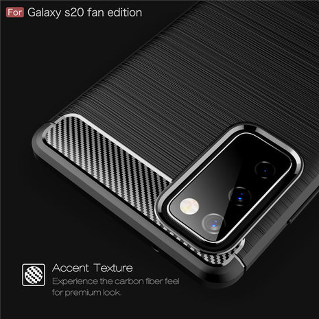 Samsung Galaxy S20 FE hoesje, Gel case geborsteld metaal en carbonlook, Zwart