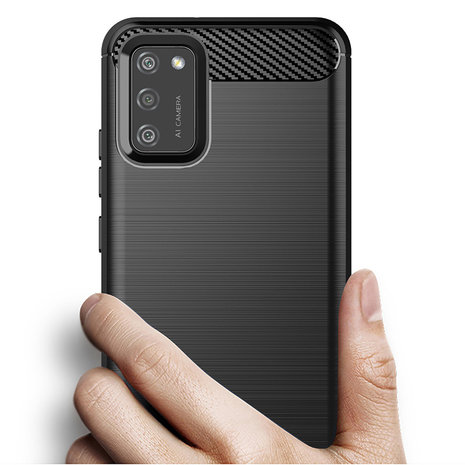 Samsung Galaxy A02s hoesje, Gel case geborsteld metaal en carbonlook, Zwart