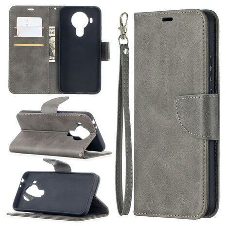 Nokia 5.4 hoesje, MobyDefend Wallet Book Case Met Koord, Grijs