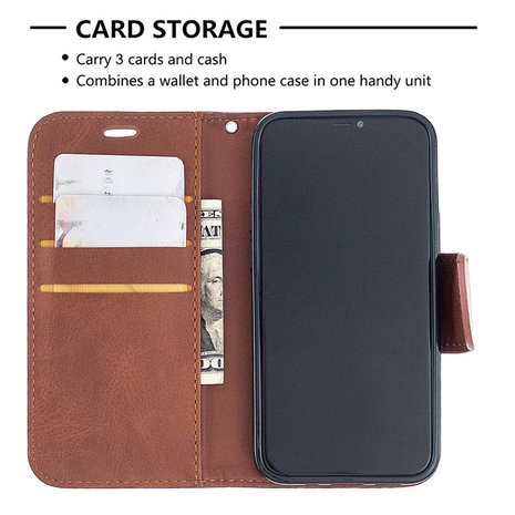 Apple iPhone 12 Mini hoesje, MobyDefend Wallet Book Case Met Koord, Bruin