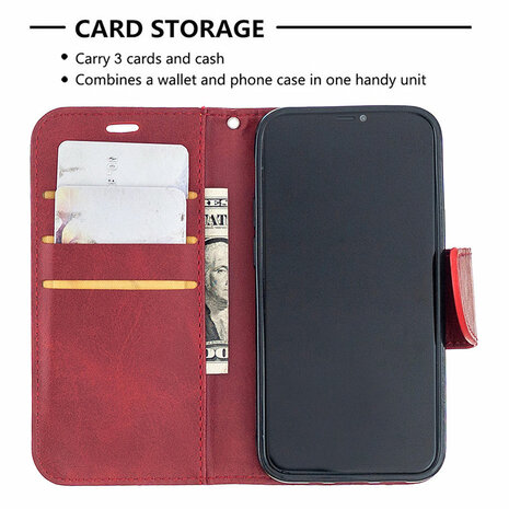 Apple iPhone 12 Mini hoesje, MobyDefend Wallet Book Case Met Koord, Rood