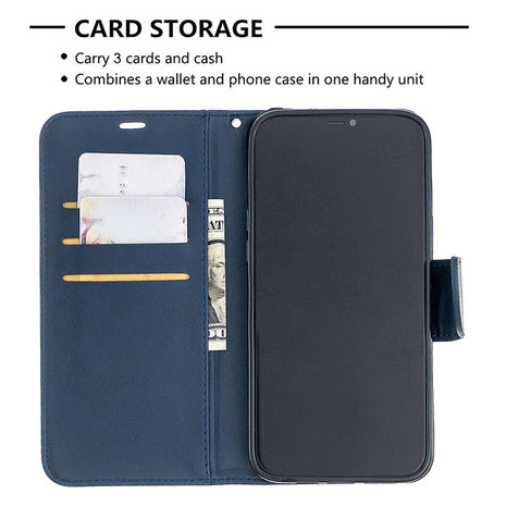 Apple iPhone 12 Pro Max hoesje, MobyDefend Wallet Book Case Met Koord, Blauw