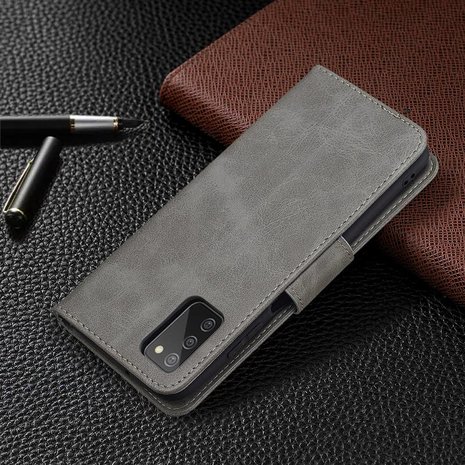 Samsung Galaxy A03s Hoesje, MobyDefend Wallet Book Case Met Koord, Grijs