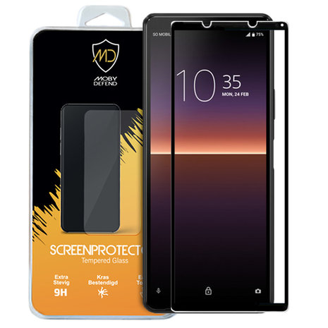 Sony Xperia 10 II screenprotector, MobyDefend gehard glas screensaver, Zwarte randen