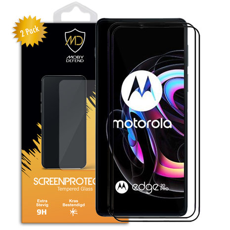 2-Pack Motorola Edge 20 Pro Screenprotectors, MobyDefend Gehard Glas Screensavers, Zwarte Randen
