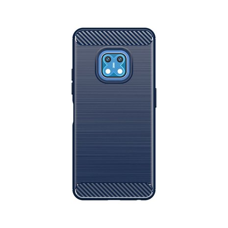 Nokia XR20 Hoesje, MobyDefend TPU Gelcase, Geborsteld Metaal + Carbonlook, Navy Blauw